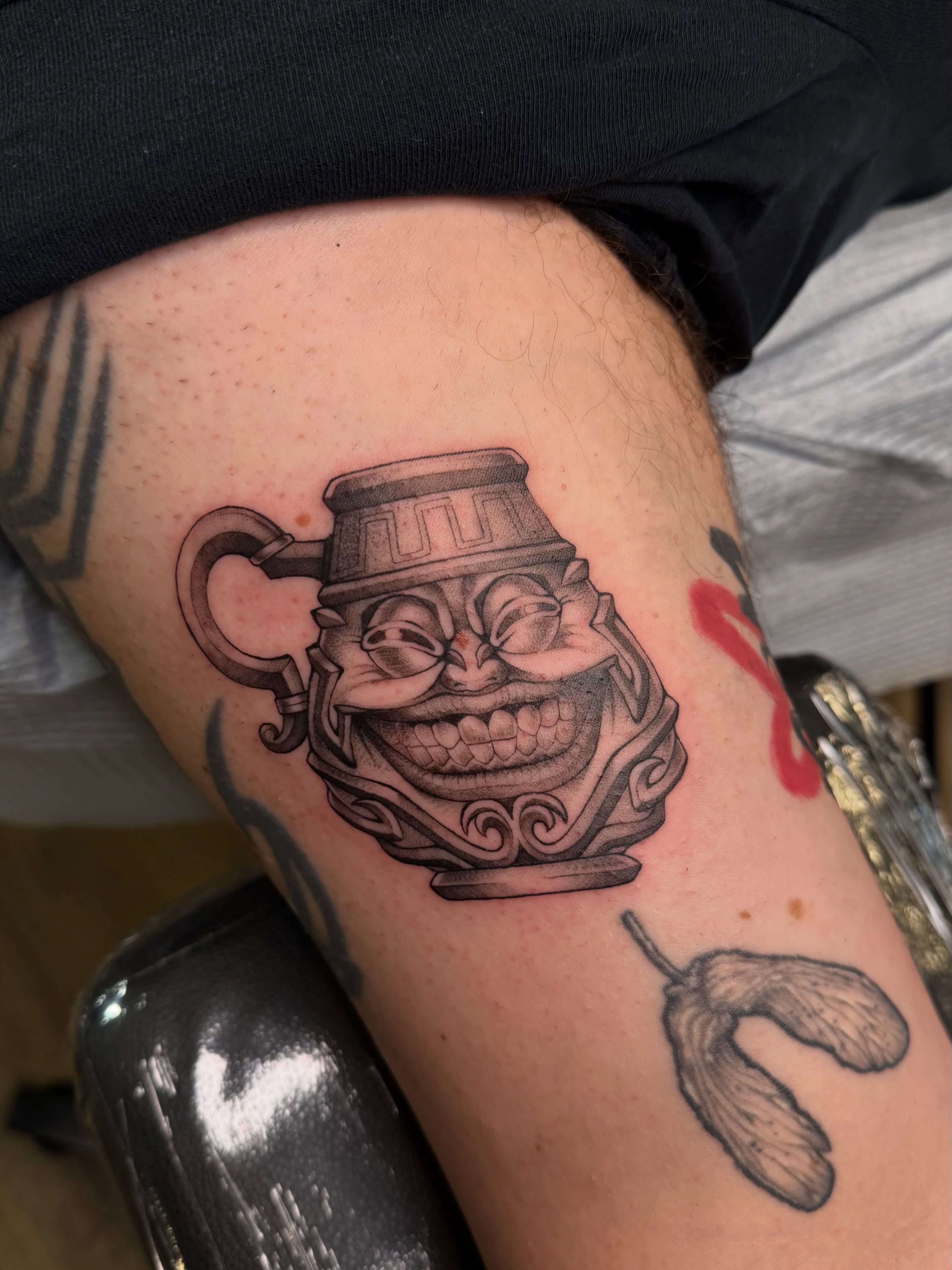 Ornamental vase tattoo by Von Bad Kid Ink Toronto